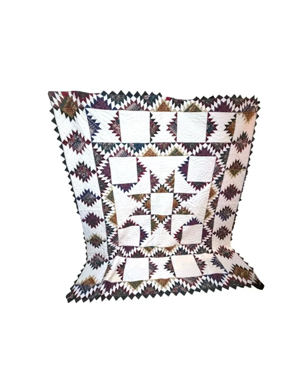 VTG Y2K Donna Sharp Star Quilt Full/Queen Sawtooth Signed 2002 Burgundy Cream